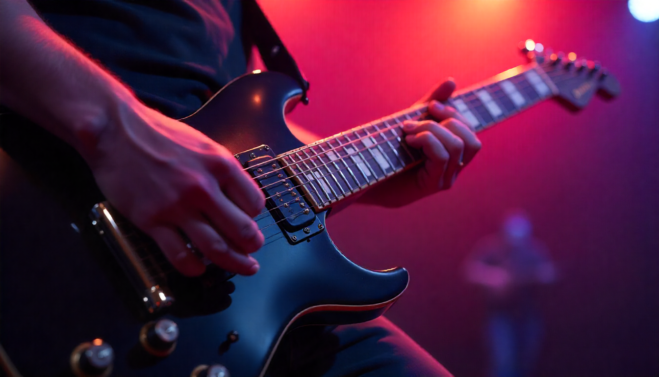 playing guitar on stage