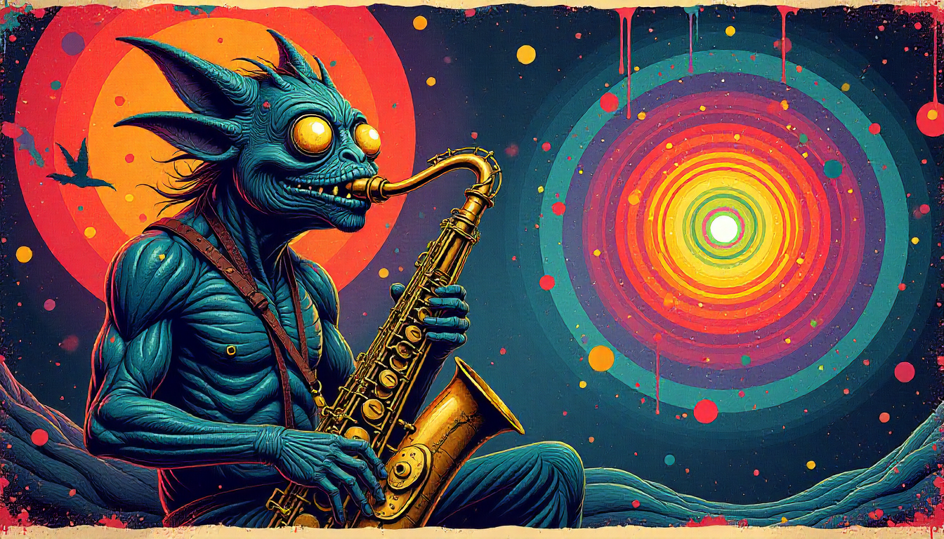 Alien Playing Saxophone in Space